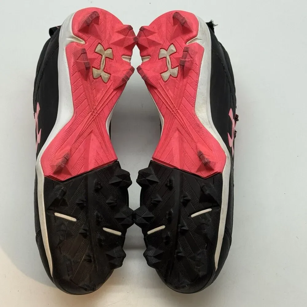 Under Armour LeadOff Low JR Cleats Youth 6 Women 7.5 Black Hot Pink 3022072-002